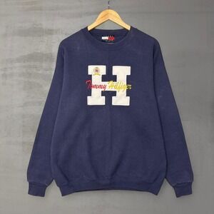 Vintage Tommy Hilfiger Navy Blue Embroixered Sweatshirt Men Size Large